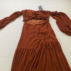 SHEIN off the shoulder front cut out rust gown